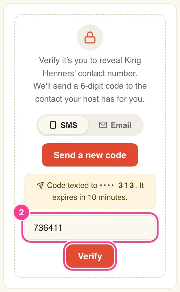The code field with a code typed in and the Verify button circled