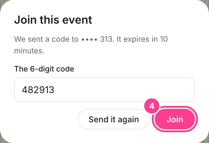 The code step with a code typed in and the Join button circled