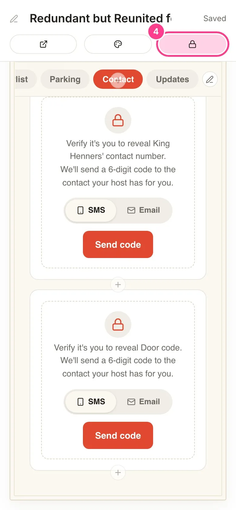 The editor in Locked view, with the lock button circled and the Reveal block showing its code card