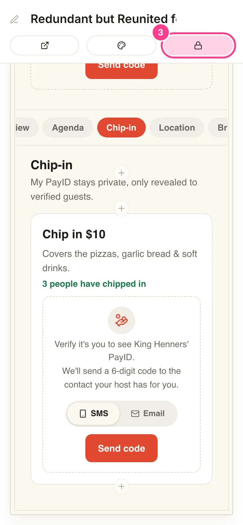 The editor in Locked view, the padlock button circled and a chip-in block showing its code check card