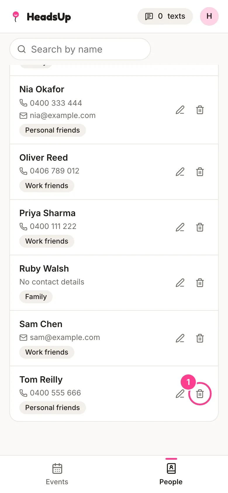 The People list with the bin beside Tom Reilly circled