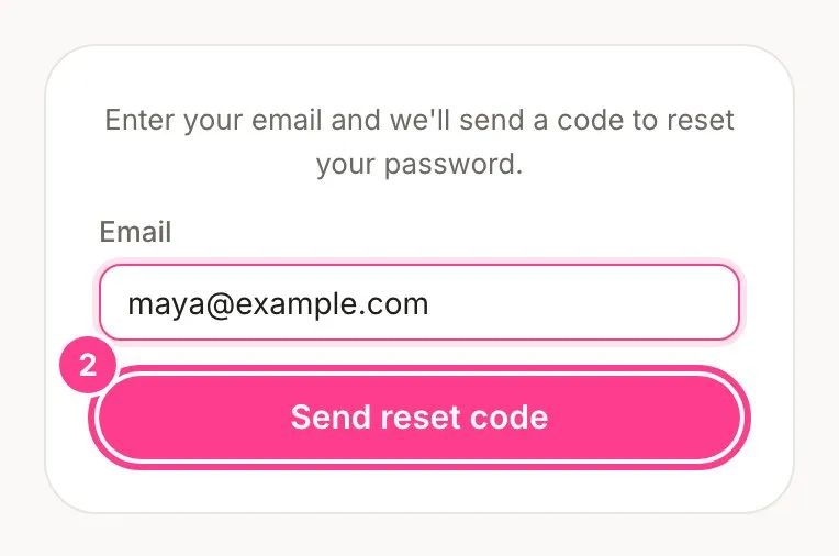 The Reset your password screen with the Send reset code button circled