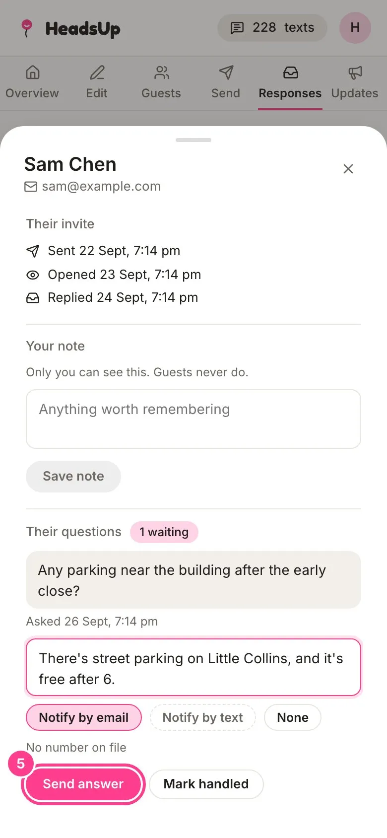 The Send answer button circled