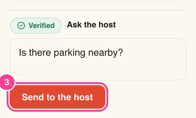 The Ask the host box with a question typed in and the Send to the host button circled