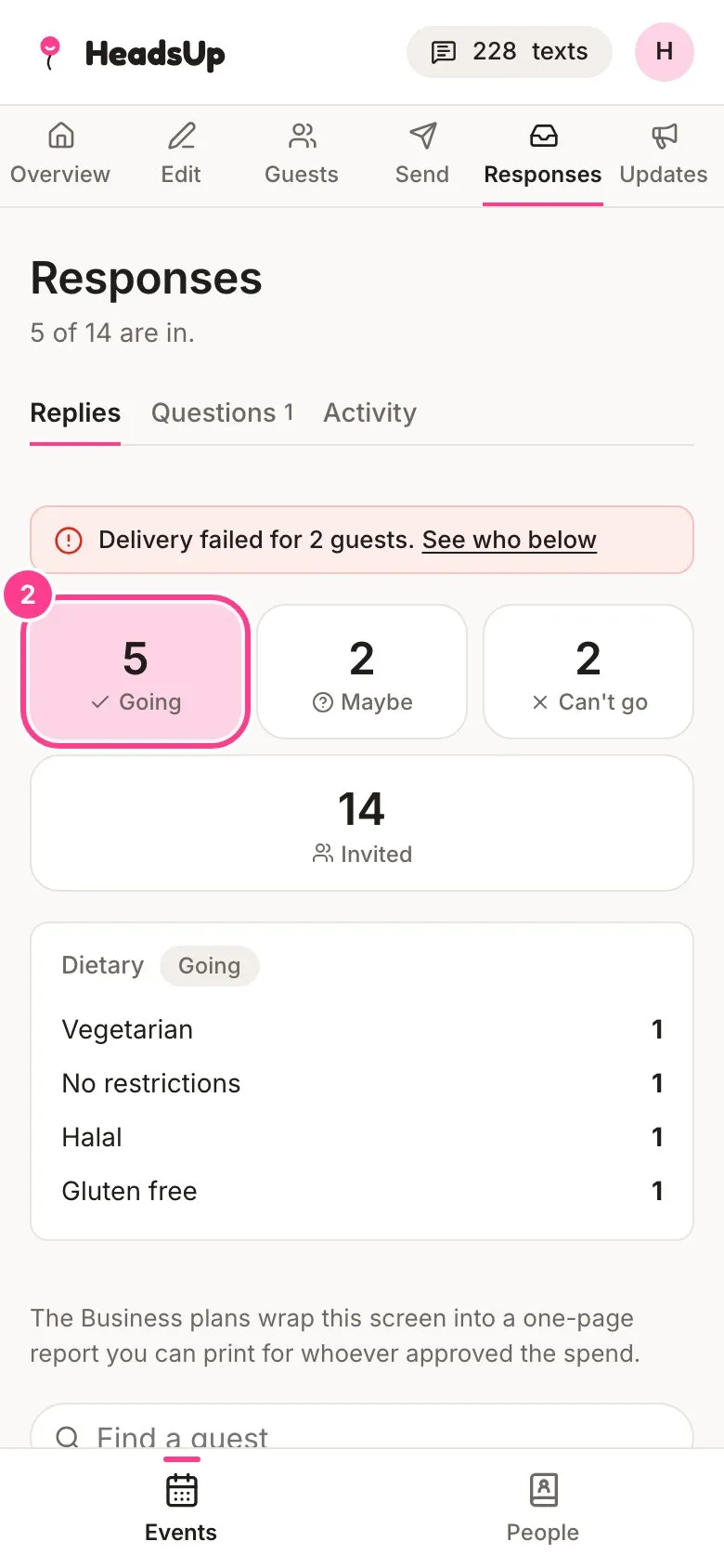The Going, Maybe, Can’t go and Invited tiles, with Going circled