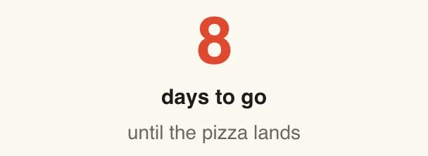 The countdown as guests see it, with the days to go and the caption