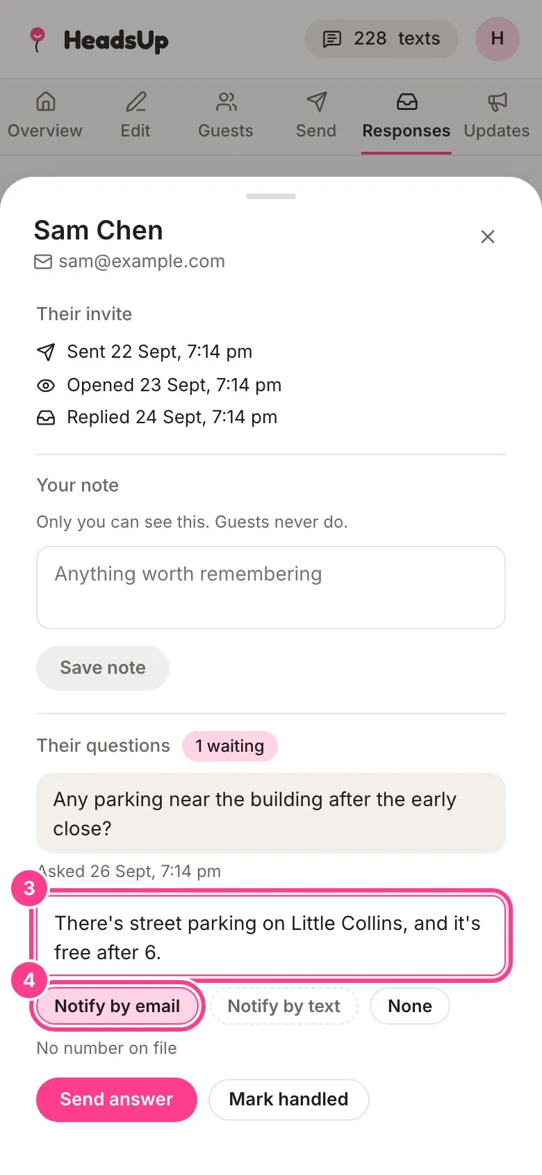 A written answer with Notify by email circled